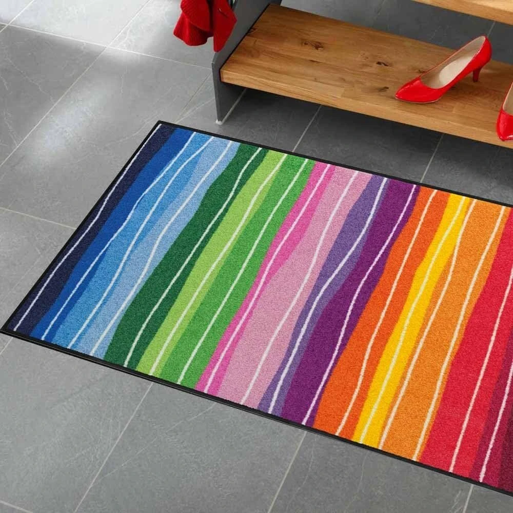 Raštuotas durų kilimėlis su banguotomis linijomis, įvairiaspalvis, 75 x 120 cm