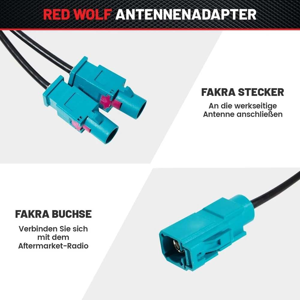 Raudona Wolf dvigubas fakra į fakra antenos adapteris, dvigubas fakra skirstytuvas į vieną fakra jungties antenos adapterio kabelį, skirtas Fm Am automagnetolai