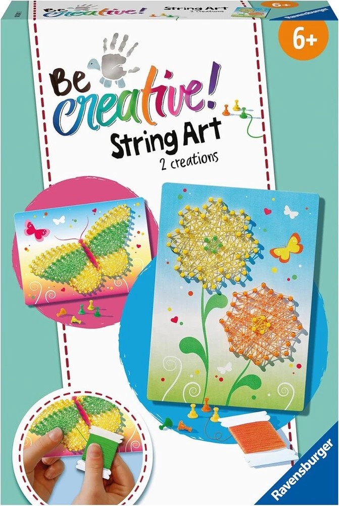 Ravensburger 18241 Becreative String Arti Butterflies kūrybiniai siūlų paveikslėliai su drugeliais ir gėlėmis, vaikams nuo 6 metų