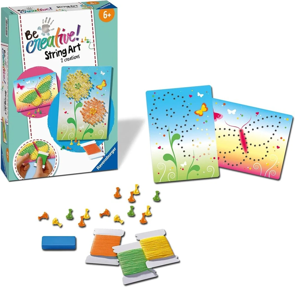 Ravensburger 18241 Becreative String Arti Butterflies kūrybiniai siūlų paveikslėliai su drugeliais ir gėlėmis, vaikams nuo 6 metų