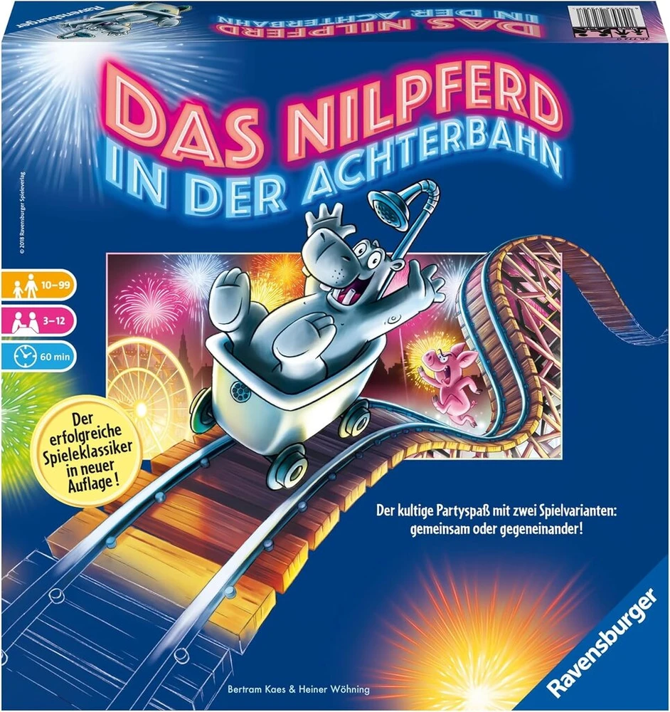 Ravensburger 26772 Hippo in the Roller Coaster stalo žaidimas visai šeimai, skirtas suaugusiems ir vaikams nuo 10-99 metų, 3-12 žaidėjų vakarėlių žaidimas