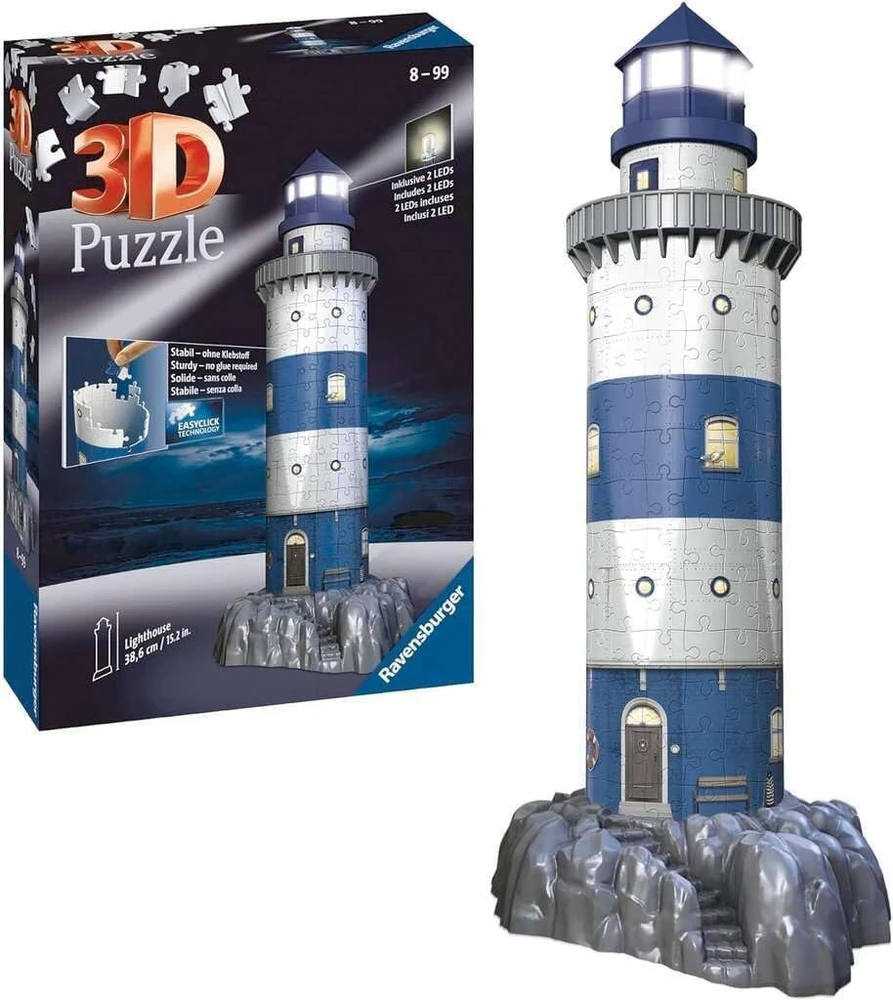 Ravensburger 3d Big Ben naktį dėlionė, 12588 / 3d dėlionė su gražiu naktiniu dizainu, su led apšvietimu / Tinka nuo 10 metų, 216 detalių, įvairiaspalvė