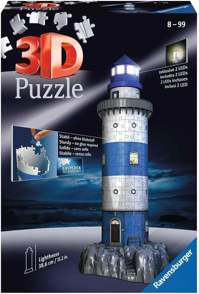 Ravensburger 3d Big Ben naktį dėlionė, 12588 / 3d dėlionė su gražiu naktiniu dizainu, su led apšvietimu / Tinka nuo 10 metų, 216 detalių, įvairiaspalvė