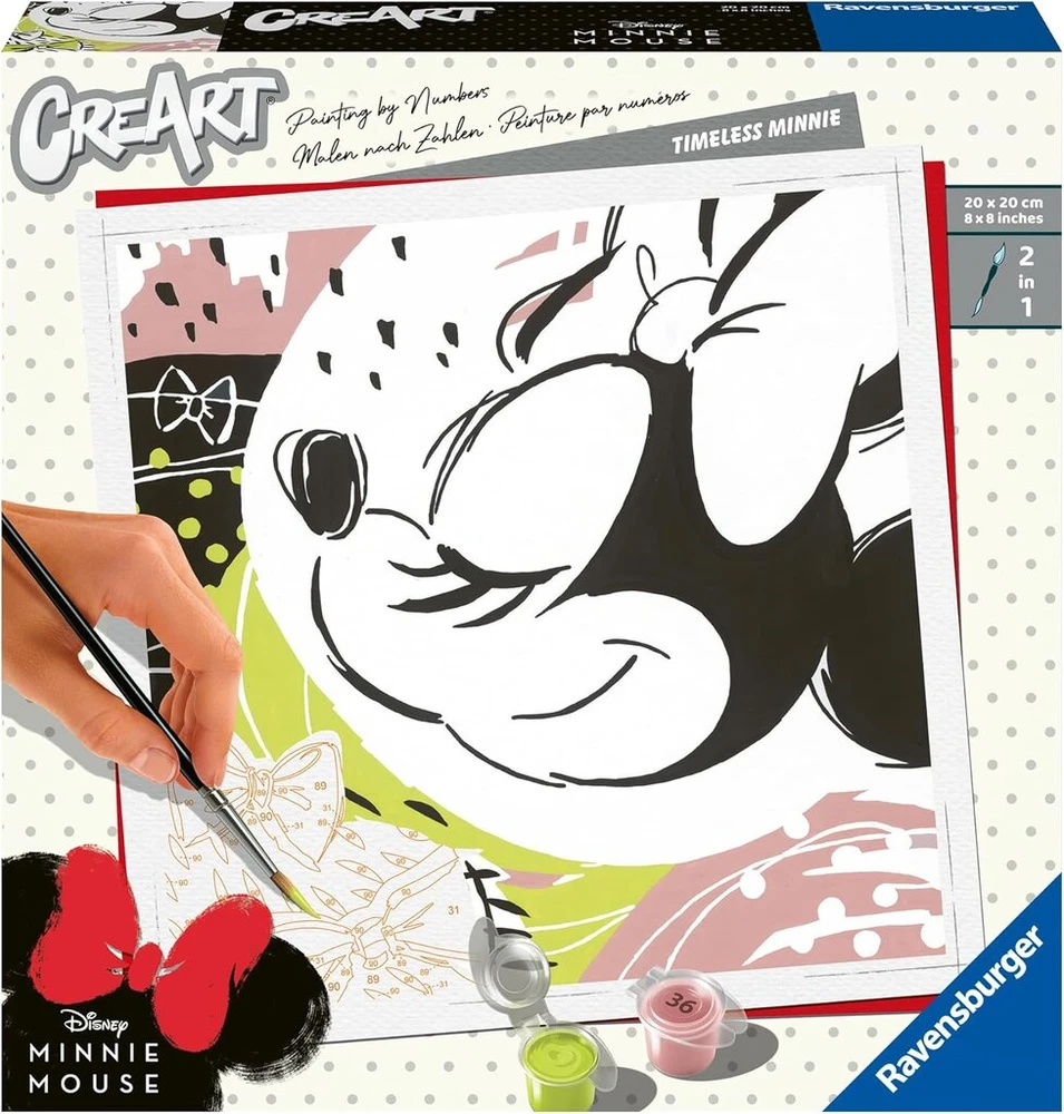 Ravensburger Creart 20126 - Timeless Minnie - disney paveikslai pagal skaičius suaugusiems, „pasidaryk pats“ rinkinys su teptuku ir akriliniais dažais, dovana moterims ir vyrams, paveikslai suaugusiems