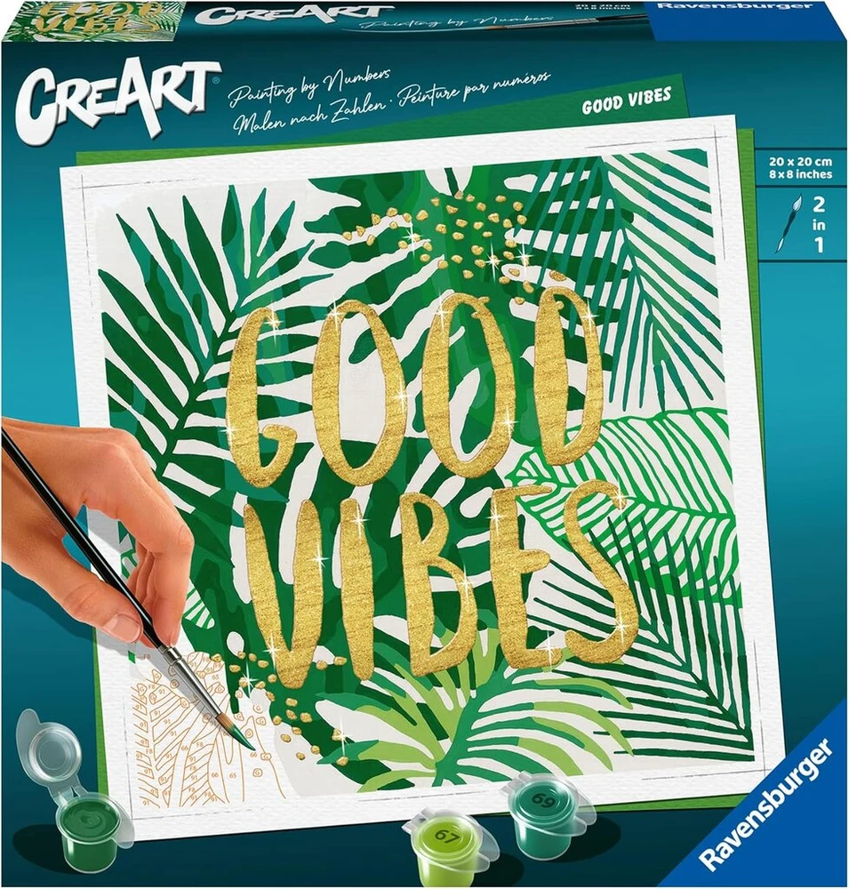 Ravensburger Creart 28999 - Good Vibes - piešimas pagal skaičius suaugusiems, „pasidaryk pats“ piešimo rinkinys su teptuku ir akriliniais dažais, dovana moterims ir vyrams, paveikslas suaugusiems