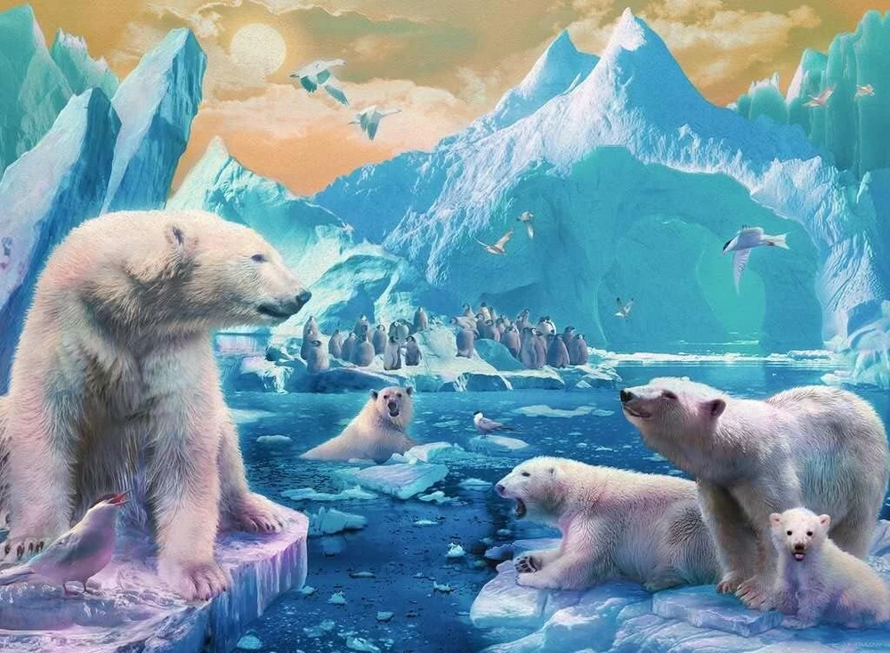 Ravensburger Dėlionė: Poliarinių Lokių Karalystė, 300 Xxl Detalių (nuo 9 m.)