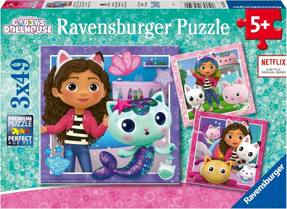 Ravensburger vaikiška dėlionė 05659 Playtime with Gabby 3 x 49 dalys Gabby's Dollhouse dėlionė vaikams nuo 5 metų