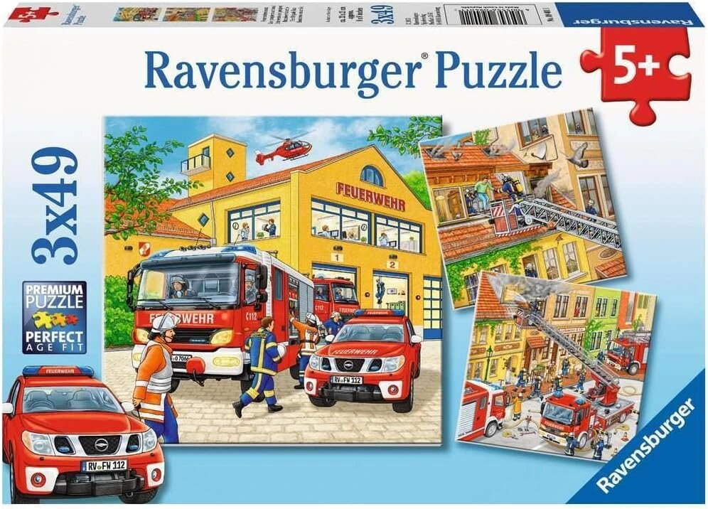 Ravensburger vaikiška dėlionė - 09401 ugniagesių brigada - dėlionė vaikams nuo 5 metų su 3 x 49 detalėmis