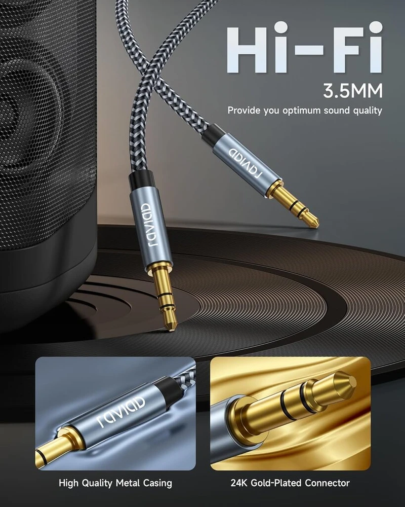 Raviad 3.5mm Stereo Audio Kabelis, 10m, Nailoninė Apsauga