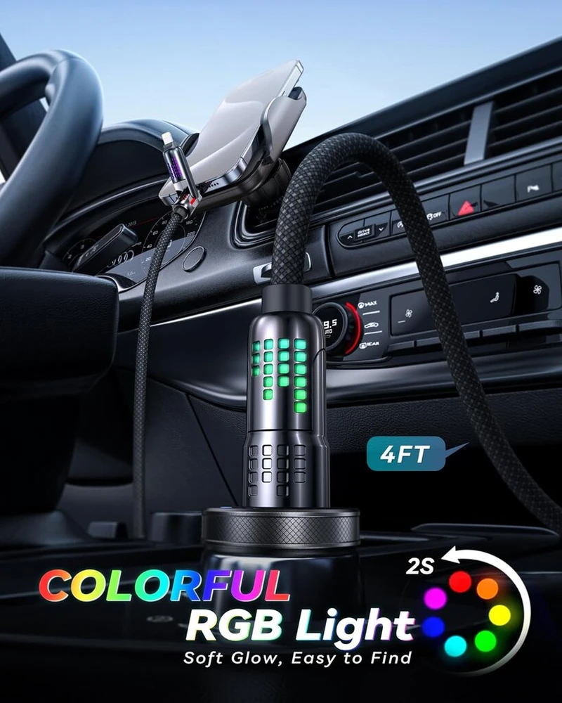 Raviad multi usb kabelis 4 viename universalus įkrovimo kabelis [2 m] 240 w usb greito įkrovimo kabelis su rgb led lempute usbc/usba į lightning, usbc/usba į usb c, skirtas iphone 16/15/14, galaxy 24/23, nešiojamam kompiuteriui
