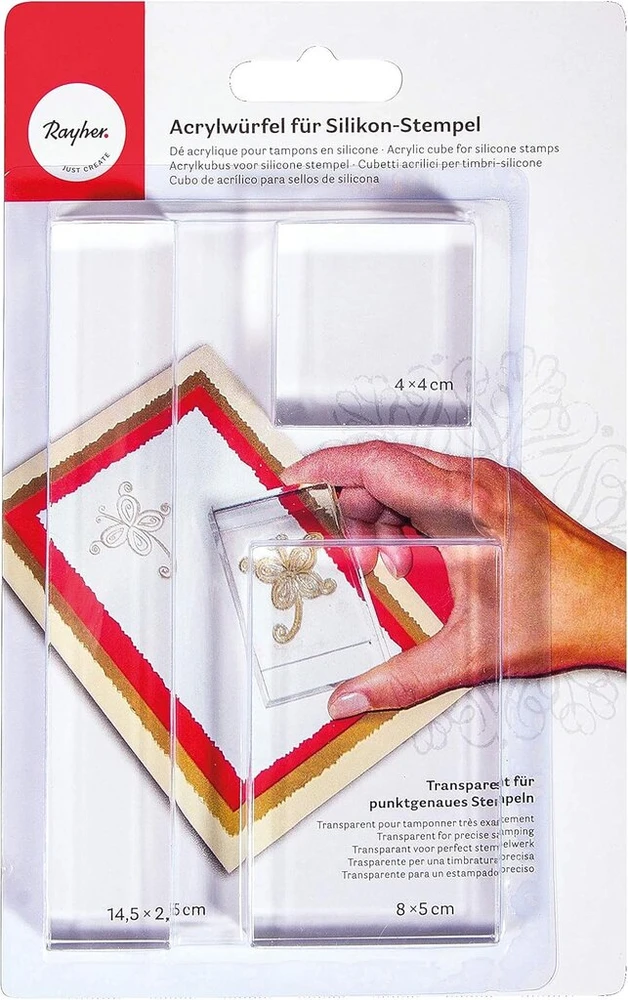 Rayher akrilinių kubelių rinkinys, tab-card 3 dydžių, skaidrus