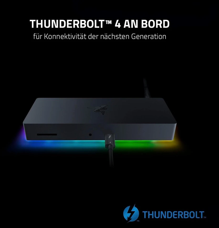 Razer Thunderbolt 4 Dock Chroma – aukščiausios kokybės stotelė su rgb apšvietimu, skirta windows ir mac (10 prievadų viename, išvestis į du 4k monitorius arba vieną 8k monitorių), juoda