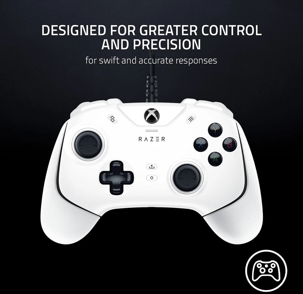 Razer Wolverine V2 laidinis žaidimų valdiklis, skirtas XBOX Series X s, XBOX One, Pc: perprogramuojami priekiniai mygtukai – mechaniniai taktiliniai veiksmo mygtukai ir D-pad – trigerio stabdymo jungikliai – baltas