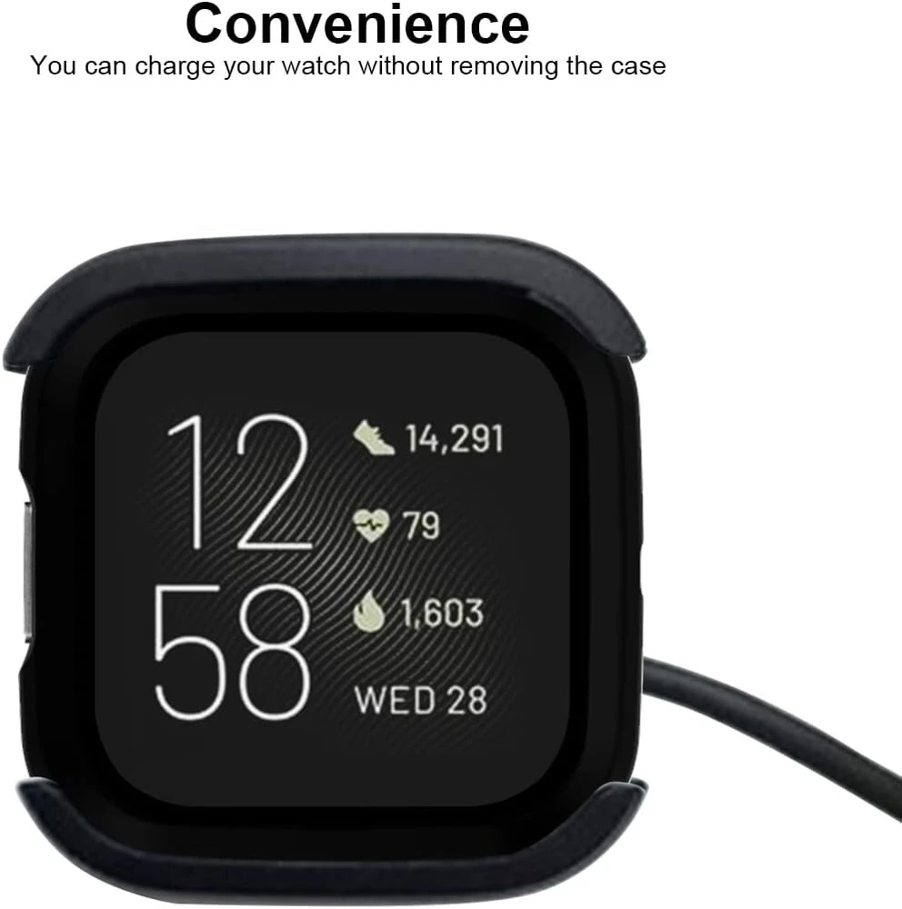 Rc-su Fitbit Versa 2 ekrano apsauga, kietas matinis Pc bamperis, pilno veido stiklo apsauginis dėklas, skirtas Fitbit Versa 2 išmaniajam laikrodžiui, juodas