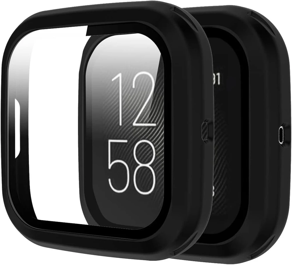 Rc-su Fitbit Versa 2 ekrano apsauga, kietas matinis Pc bamperis, pilno veido stiklo apsauginis dėklas, skirtas Fitbit Versa 2 išmaniajam laikrodžiui, juodas
