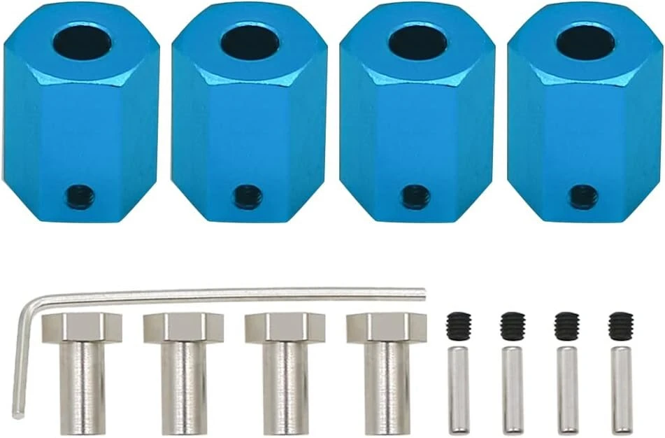 Rcawd 12mm prailgintas ratų šešiabriaunis stebulės adapteris 12x16mm, skirtas 1/10 Arrma 3s & Mega Vorteks Senton Granite Big Rock Typhon ir kt., dalinis lydinys, 4 vnt. (mėlynas)