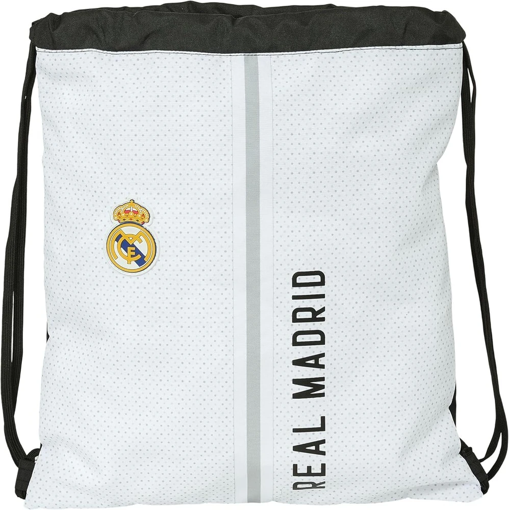 Real Madrid 1-osios komandos 24/25 plokščia didelė kuprinė, tinkama įvairaus amžiaus vaikams, patogi ir universali, kokybiška ir patvari, 35 x 40 cm, balta/pilka
