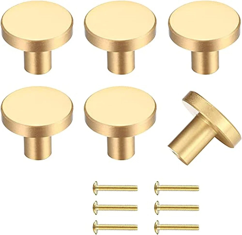 Realure 10 vnt. baldų rankenėlių rinkinys, 20 x 25 mm apvalios spintelių rankenėlės su 20 tvirtinimo varžtų, žalvarinės durų rankenėlės, baldų rankenėlės virtuvės spintelėms, drabužių spintai, stalčiams, durų rankenėlės (auksinės (10 vnt. pakuotė)