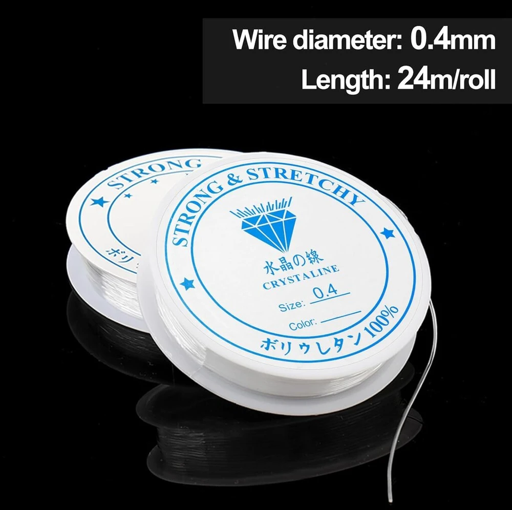 Redamancy 2 ritiniai 0,4 mm x 24 m elastingo juvelyrikos siūlo, 0,4 mm elastinė juosta apyrankėms, permatomas karoliukų siūlas, nematomas nailono siūlas, atsparus plyšimui siūlas, perlų papuošalams