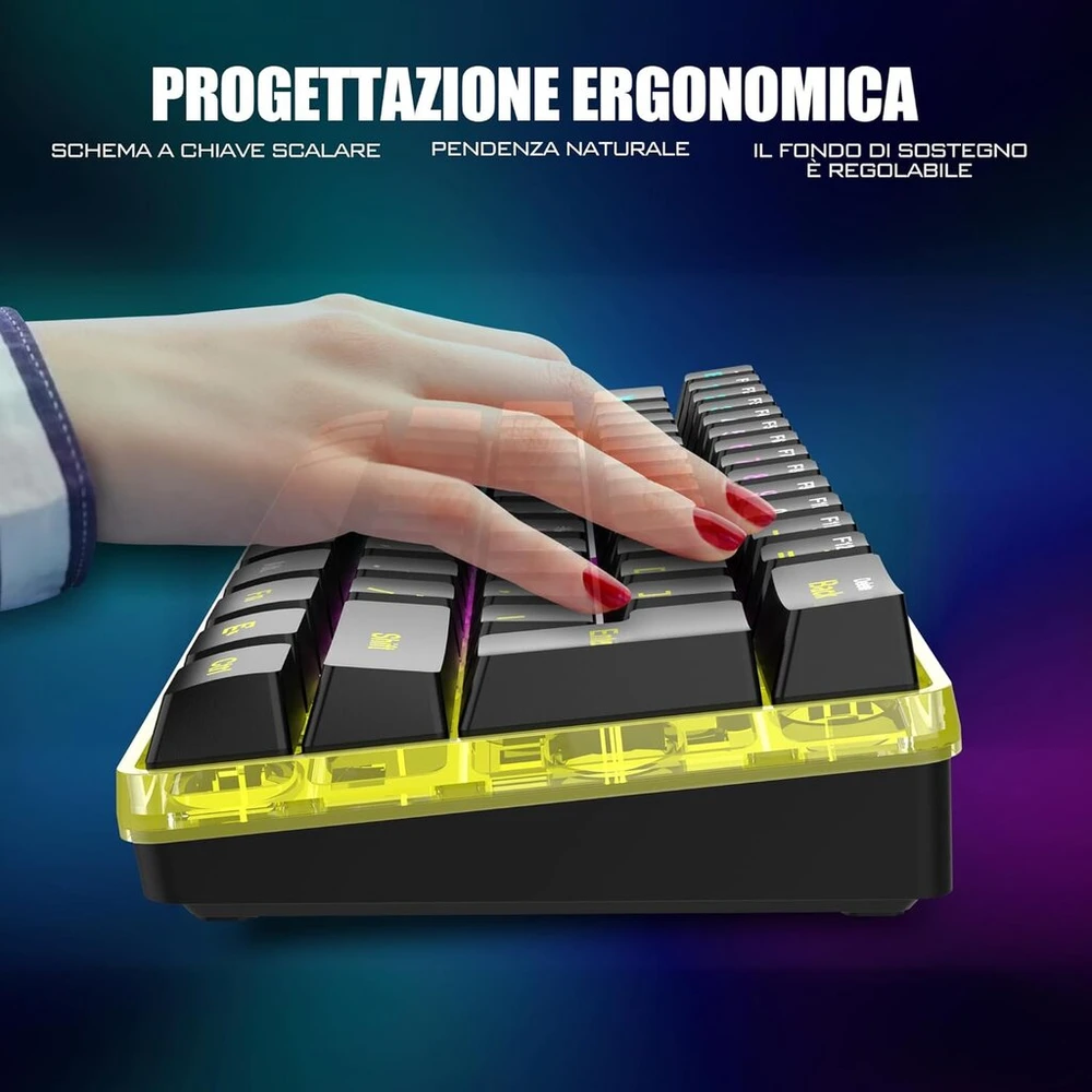 Redthunder K62 60% belaidė žaidimų pelė ir klaviatūra, Qwertz De išdėstymas, įkraunama kompaktiška žaidimų klaviatūra, itin lengva žaidimų pelė su korio struktūra, skirta Pc Mac Ps5 XBOX žaidėjams