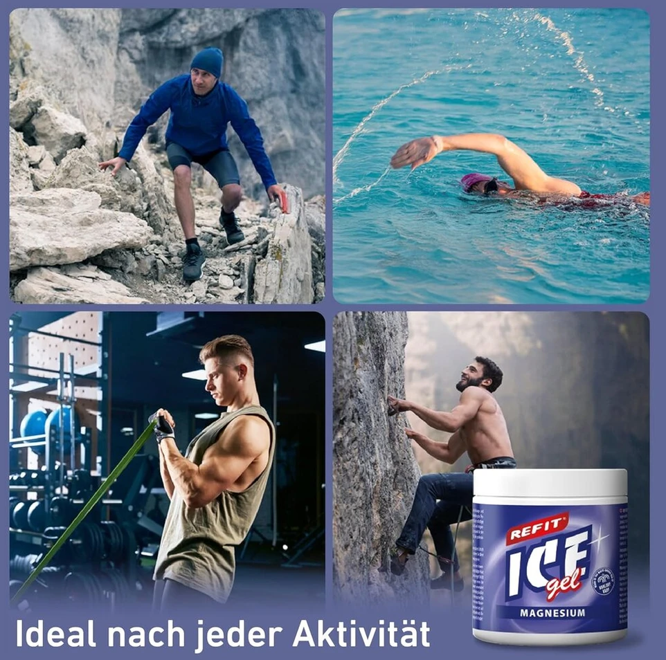 Refit® Ledo gelis su magniu 230 ml - itin vėsinantis gelis - vėsinantis magnio, mentolio ir kamparo derinys įsitempusioms kūno vietoms - masažo priežiūra po sporto, darbo ar aktyvios dienos