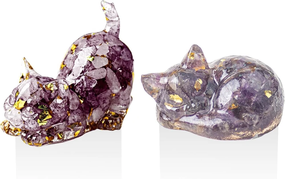 Relklyu 2 kačiukų ametistai, mielos gyvūnų statulėlės, kūrybinga namų biuro stalo dekoracija, juokingi ornamentai, dovanos kačių mylėtojams