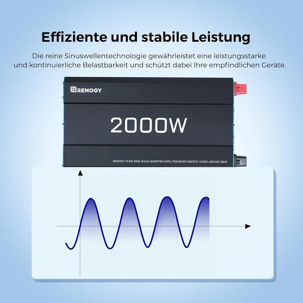 Renogy 2000w/4000w 12v į 230v grynos sinusinės bangos keitiklis su tinklo prioritetu