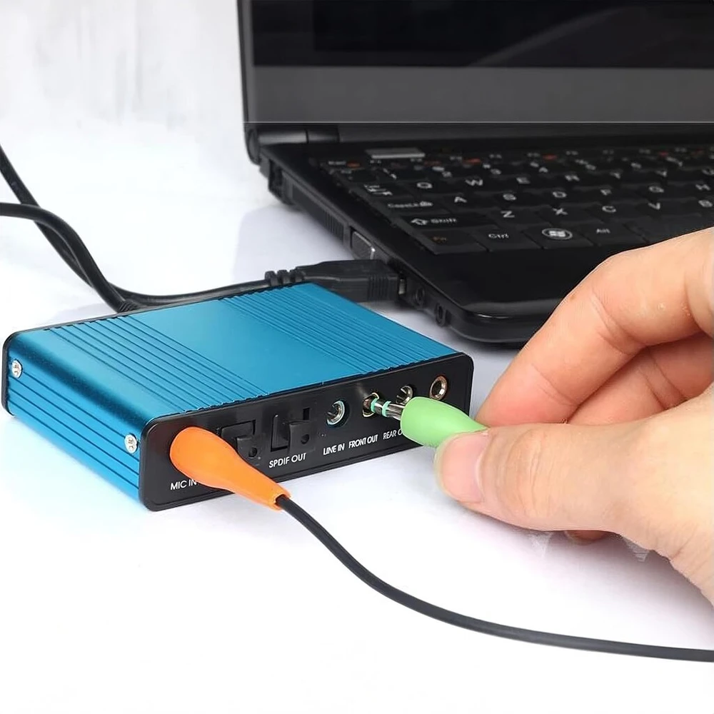 Stiprintuvas Retoo išorinė garso plokštė 7.1 erdvinio garso stereo audio adapteris su garso reguliavimo jungtimi ausinėms, mikrofonui ir mikrofono nutildymo funkcija, skirta pc