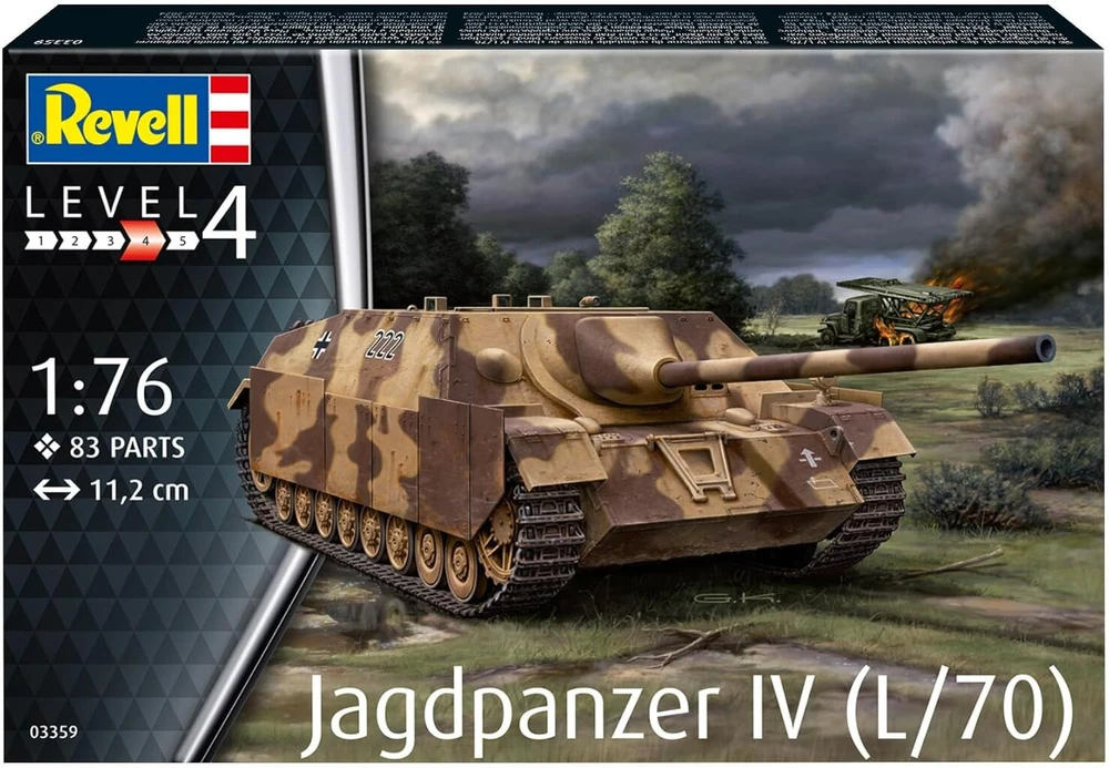 Revell modeliavimo rinkinys, Jagdpanzer Iv (l/70), konstravimo rinkinys, mastelis 1:76, 83 detalės, rankdarbių rinkinys nuo 12 metų, detalus modelis, karinė transporto priemonė, autentiška kopija