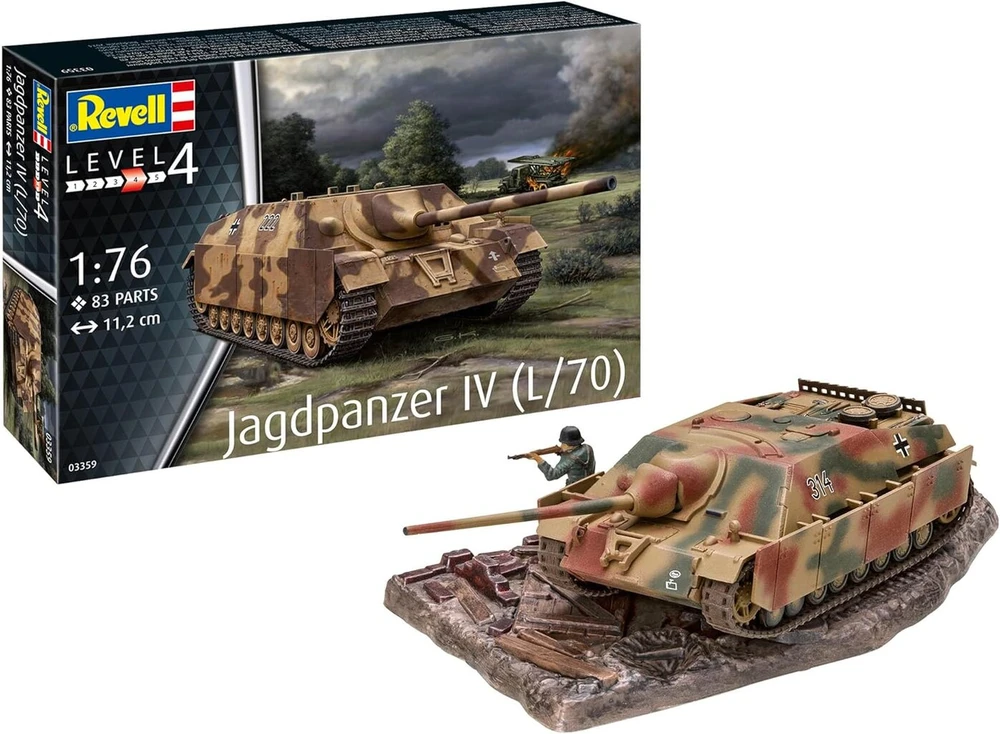 Revell modeliavimo rinkinys, Jagdpanzer Iv (l/70), konstravimo rinkinys, mastelis 1:76, 83 detalės, rankdarbių rinkinys nuo 12 metų, detalus modelis, karinė transporto priemonė, autentiška kopija