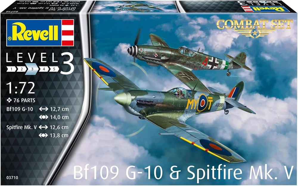 Revell modelių rinkinys Combat Set Bf109g-10 ir Spitfire Mk.v I Detalios kopijos I Skalė 1:72 I Autentiški lipdukai ir komponentai I Tinka modeliuotojams nuo 10 metų, vidutinis