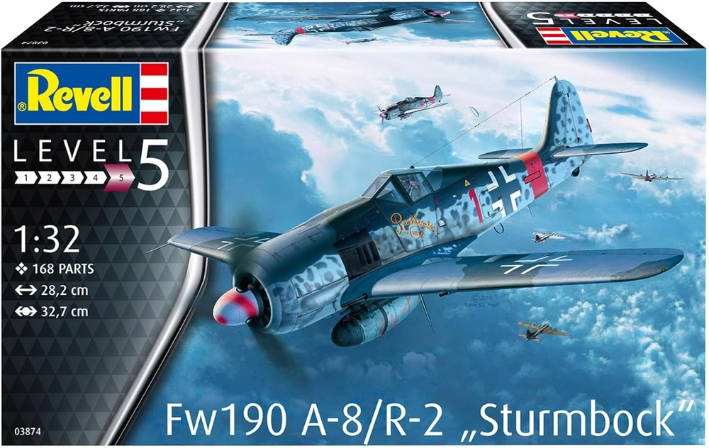 Revell Rev-03874 Fw190 A-8/r-2 Sturmbock, orlaivio modelio rinkinys 1:32, 28.2 cm modeliavimas, nedažytas, 1/32, nuo 10 iki 99 metų