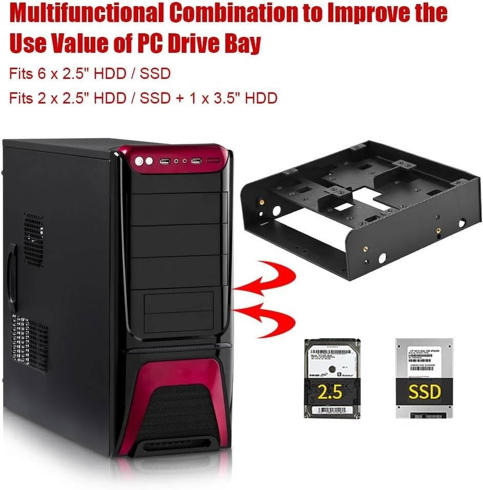 Richer-r kietojo disko montavimo rėmo rinkinys, 5.25 colio į 2.5/3.5 colio hdd/ssd laikiklio rėmas, diskelio įlankos kietojo disko mobiliojo rėmo adapterio laikiklis, juodas