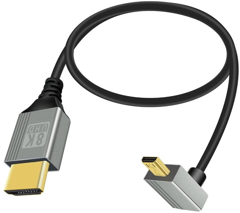 Riieyoca 8k Micro Hdmi į Hdmi adapterio kabelis, 90 laipsnių kampu aukštyn Micro Hdmi Male į Hdmi Male 8k@60hz 4k@120hz 48gbps didelės spartos Hdmi 2.1 jungties kabelis nešiojamam kompiuteriui, televizoriui (0.5m)