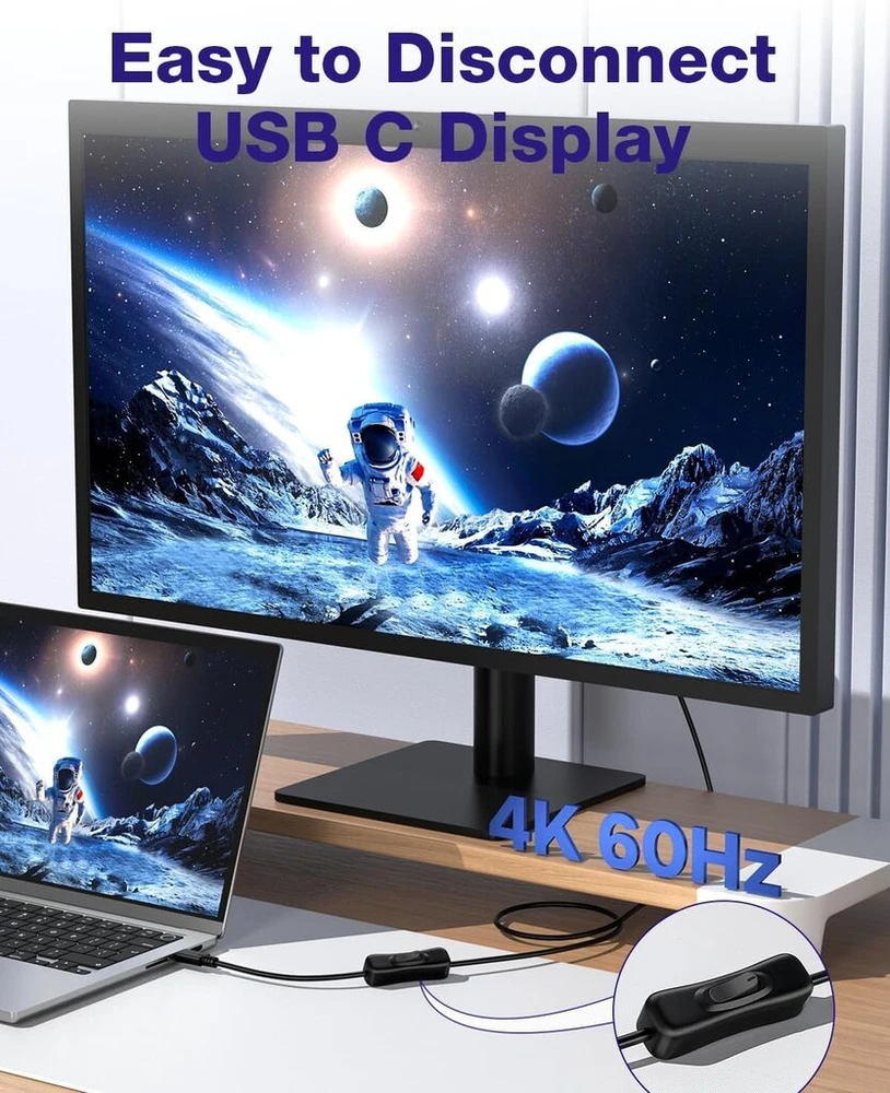Riitop usb type-c įjungimo/išjungimo jungiklio kabelis 1 m 10 gbps, usb 3.1 c–c kabelis su jungiklio palaikymu vaizdo/duomenų perdavimui ir 20 v/3 a pd greituoju įkrovimu