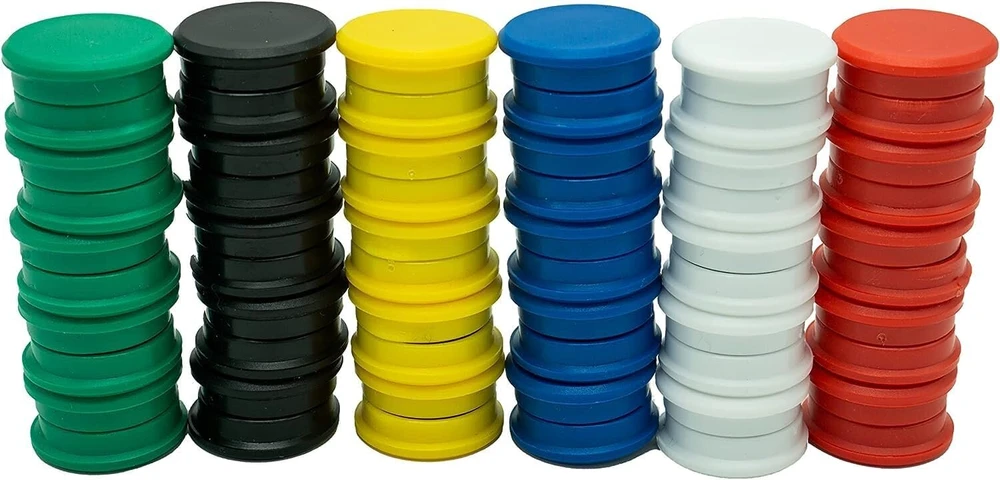 Rikama® stiprūs magnetai magnetinei lentai, skersmuo 24 mm - skirti baltajai lentai, šaldytuvui, mokyklinei lentai, magnetinei sienelei, dokumentų spintelei ir kitiems metaliniams paviršiams - prilipimo jėga iki 10 Din A4 formato lapų (mišinys)