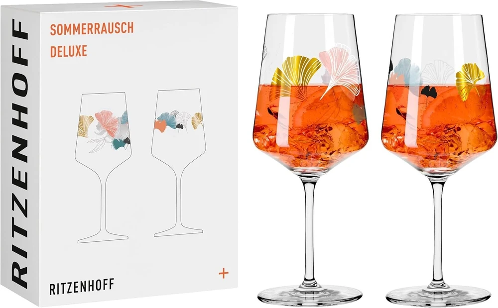 Ritzenhoff Sprizz 2841018 aperityvo taurių rinkinys iš 2 vnt., 500 ml, Summer Rausch Deluxe serija su ginko motyvu, pagaminta Vokietijoje
