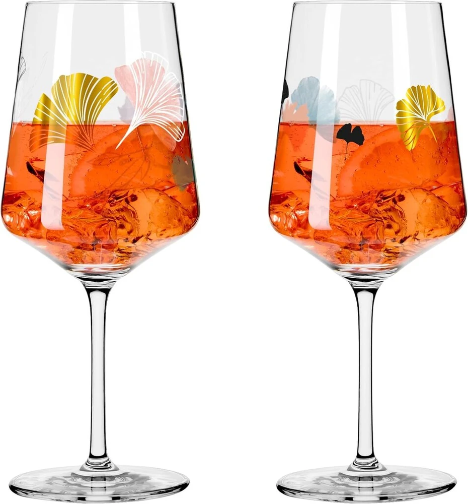Ritzenhoff Sprizz 2841018 aperityvo taurių rinkinys iš 2 vnt., 500 ml, Summer Rausch Deluxe serija su ginko motyvu, pagaminta Vokietijoje