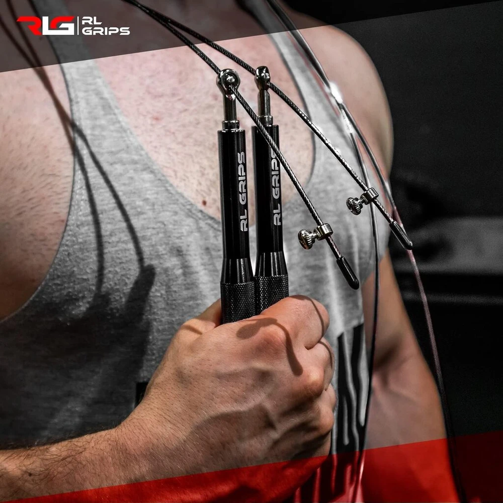 Rl Grips® aliumininis crossfit šokdynė su neslystančia rankena - šokdynė su 2 mm trosu - šokdynė kardio treniruotėms, šokdynė sporto salei