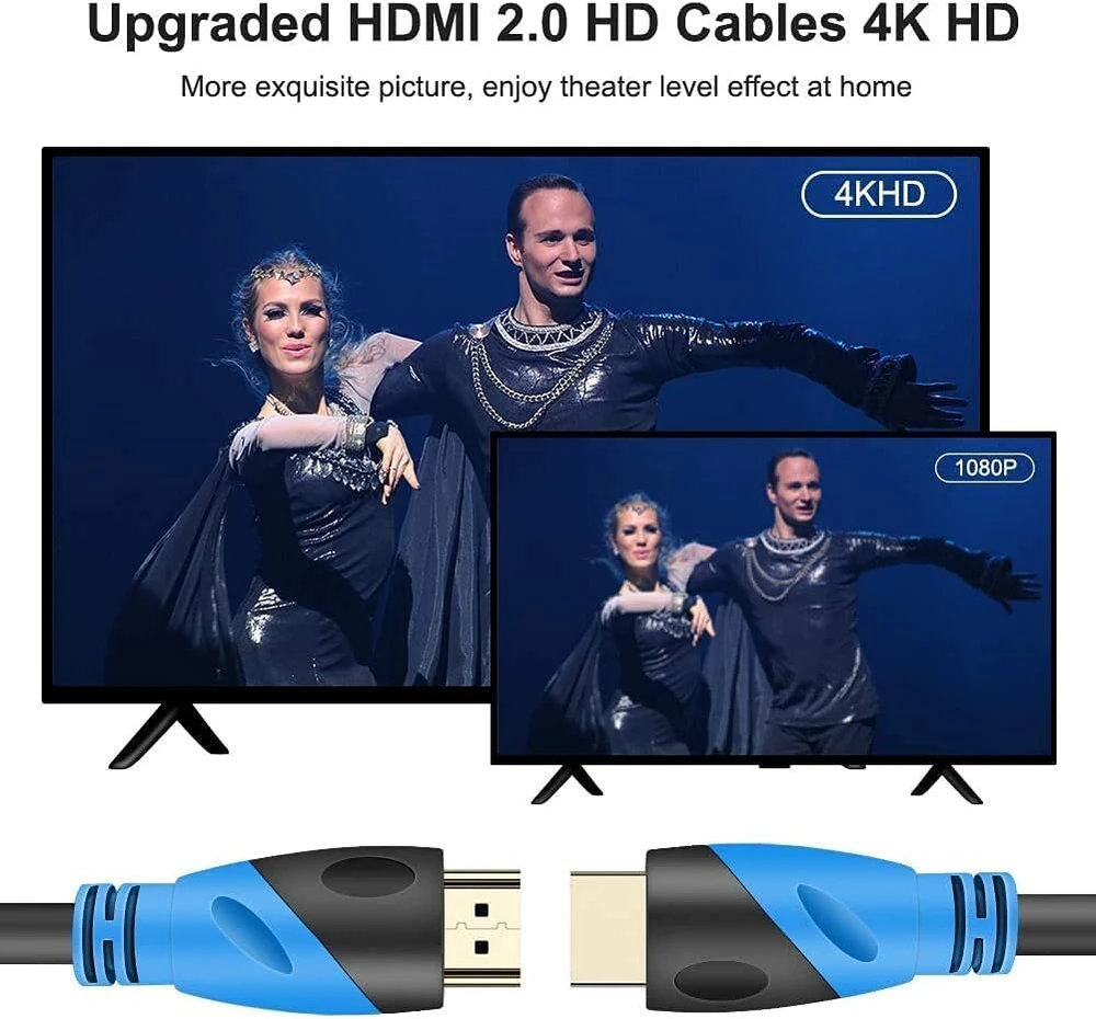 Rommisie 4k/60hz Hdmi kabelis 1 m (hdmi 2.0, 18 Gbps) itin didelės spartos paauksuotos jungtys, ethernet audio return video 4k, full Hd1080p, 3d compatible blu-ray laptop ps3 ps5 ps9 pc hdtv