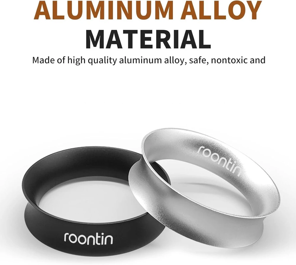 Roontin dozavimo žiedas 58 mm - magnetinis espresso dozavimo piltuvėlis su 8 magnetais, aliuminio portafilterio piltuvėlis, barista priedai kavos aparatui, suderinamas su 58 mm portafilterio priedais, sidabrinis