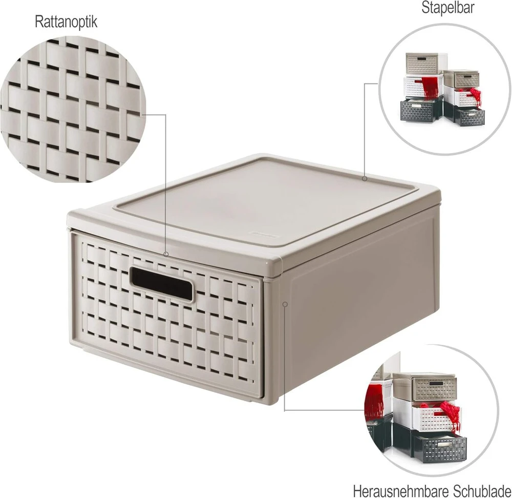 Rotho Country 8,3 litro stalčiaus dėžė su 1 stalčiumi, rotango išvaizdos, pagaminta iš polipropileno (pp) plastiko, be bpa, mažas dydis (35 x 26 x 14,5 cm), antracito spalvos