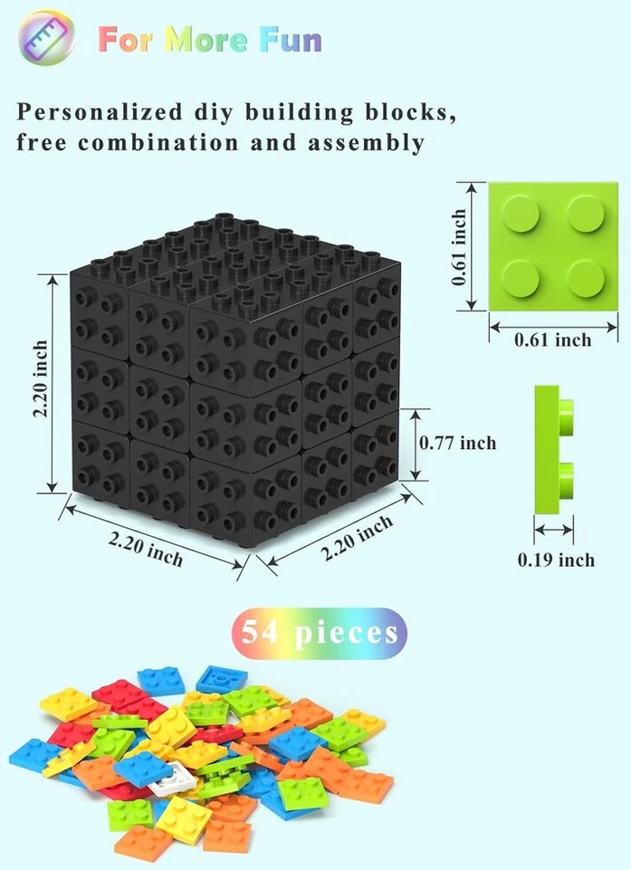 Roxenda Rubiko kubas, Bricks Magic su Square 3 x 3, galvosūkis ir 3d greitasis kubas, vaikams ir suaugusiems, kurie mėgaujasi (juodas)