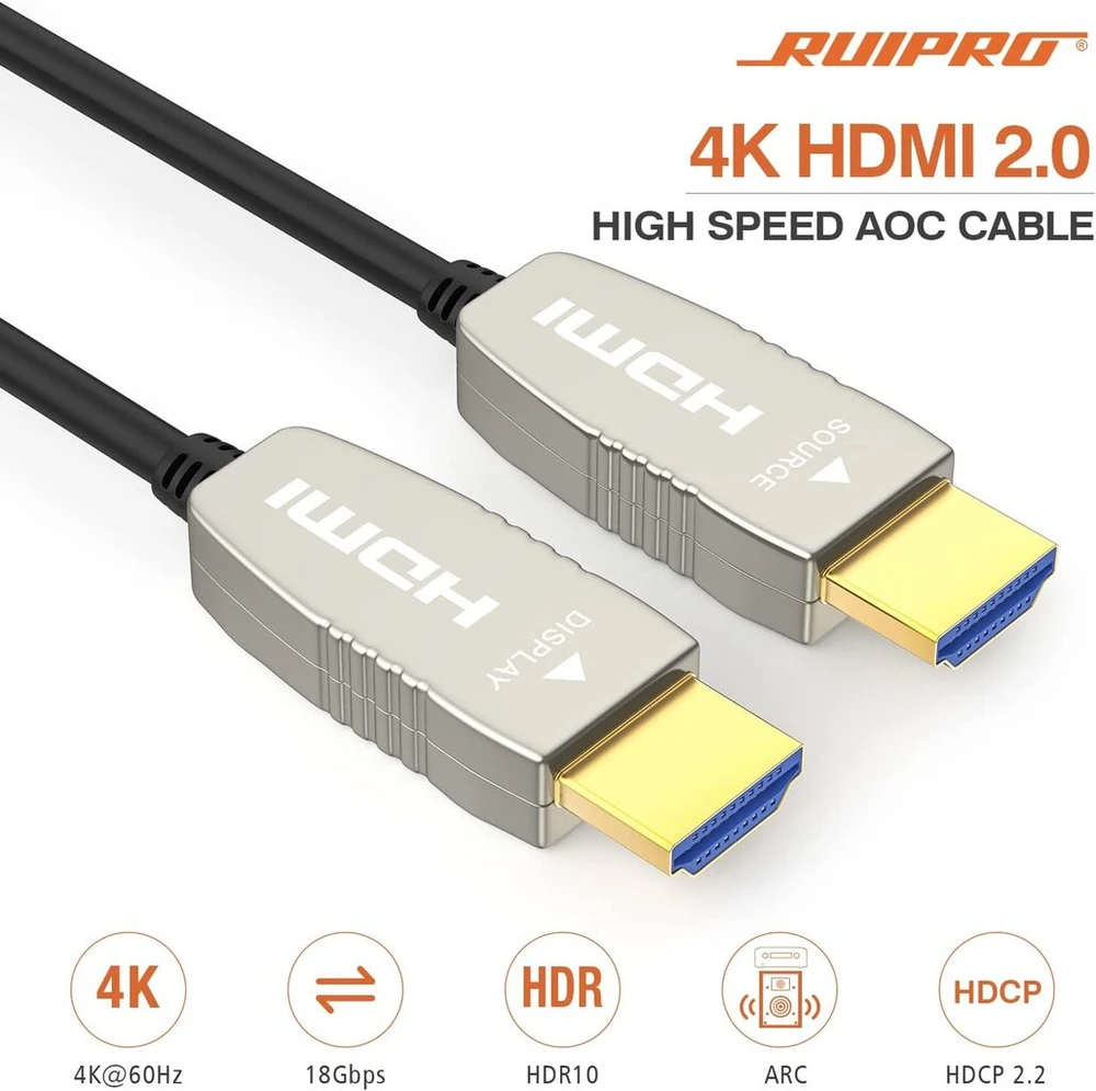 Ruipro 4k šviesolaidinis Hdmi kabelis 5 metrai 18 gbps 4k @ 60 hz Arc Hdr10 itin plonas lankstus Hdmi 2.0b kabelis