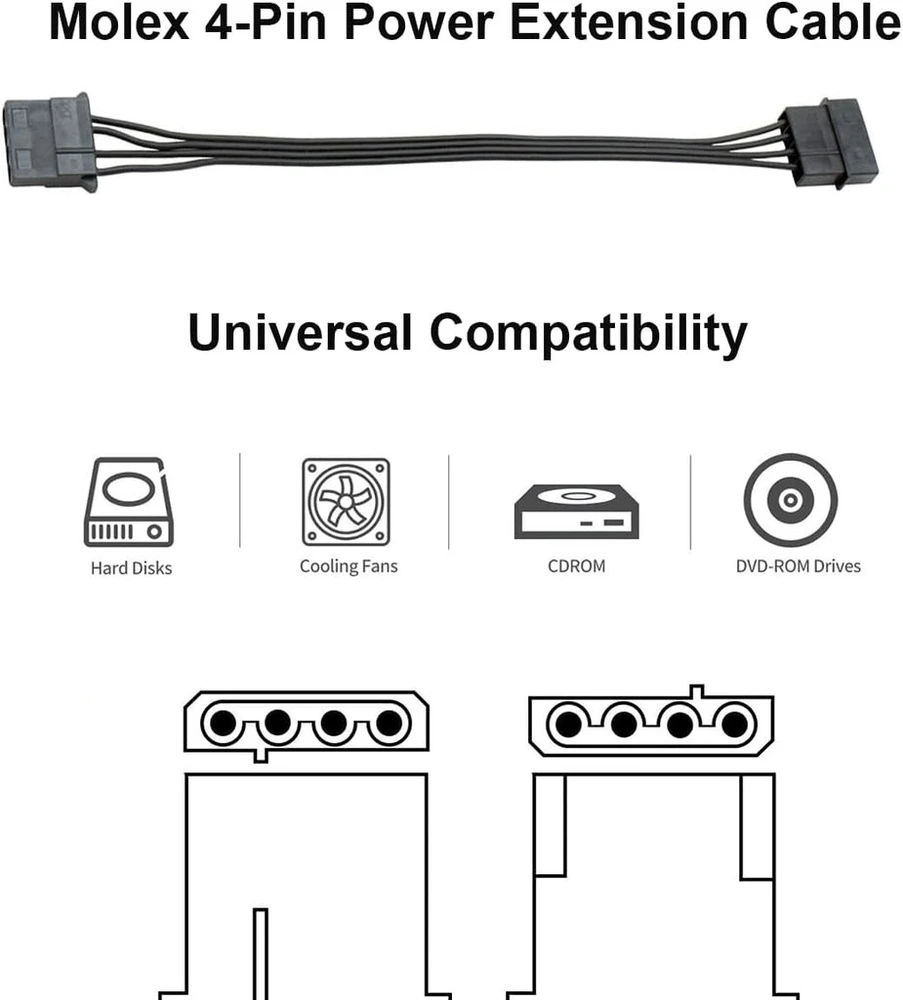 Ruitexun Molex Lp4 Ide 4 kontaktų jungties prailginimo adapterio kabelis kompiuterio Ide standiesiems diskams ir Ide Cd-rom/dvdrw įrenginiams