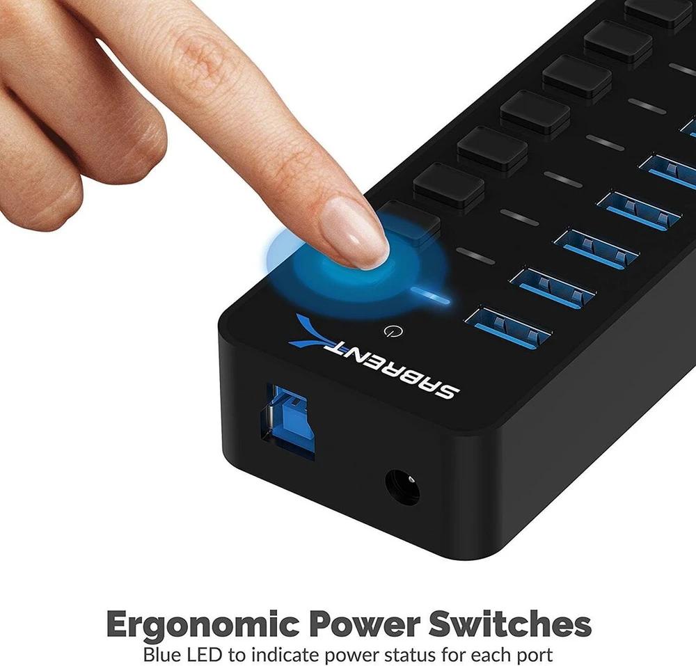Sabrent 10 prievadų Usb 3.0 šakotuvas su maitinimo adapteriu
