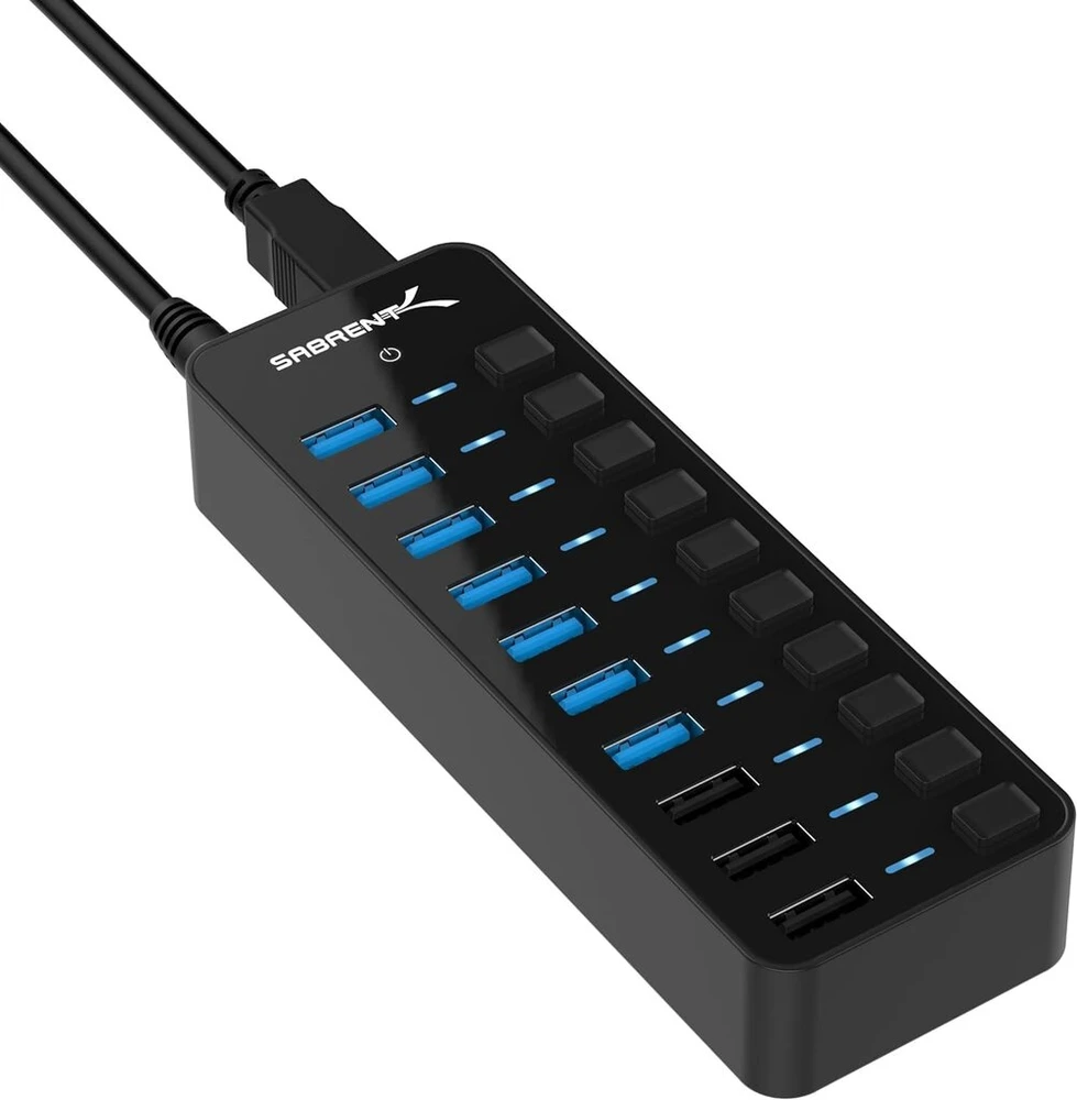 Sabrent 10 prievadų Usb 3.0 šakotuvas su maitinimo adapteriu