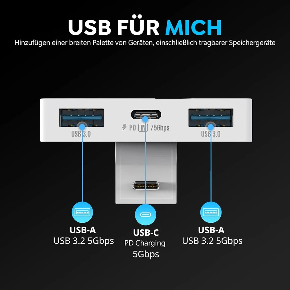 Sabrent usb type-c 3 prievadų žaidimų koncentratorius, skirtas asus rog ally – lengvas, nešiojamas, „plug and play“, pd3.0 įkrovimo funkcija, usb-a ir usb-c prievadai, suderinamas su windows, macos, linux (hb-roay)