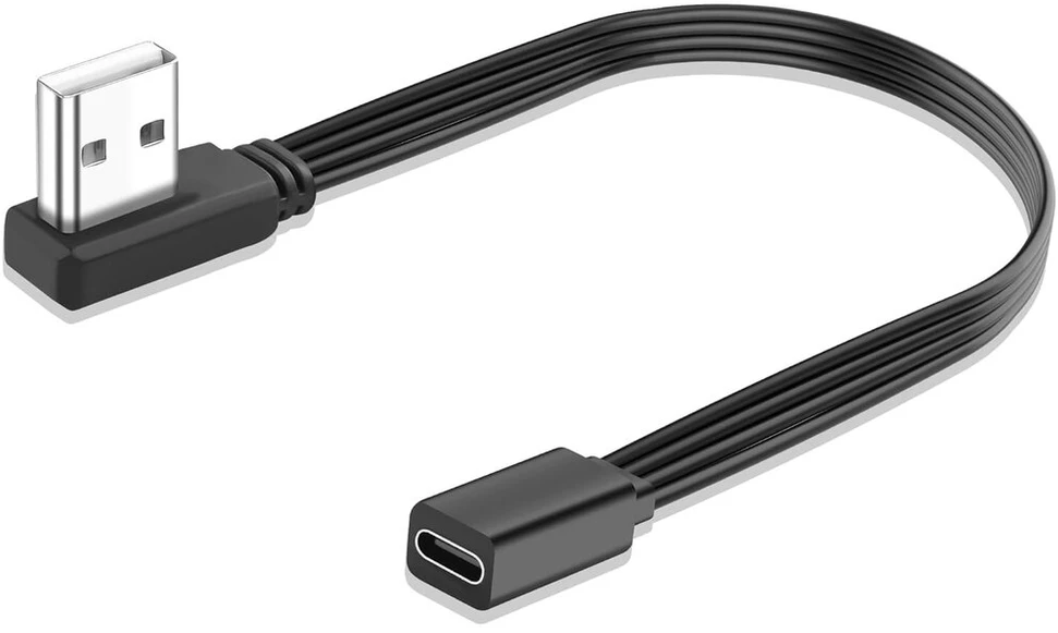 Sadzkj usb į usb-c kabelis 90 laipsnių kampu usb 2.0 male į usb type c female konverterio adapteris trumpas usba į type c kabelis duomenų perdavimui ir įkrovimui pc, nešiojamam kompiuteriui 20 cm (stačiu kampu)