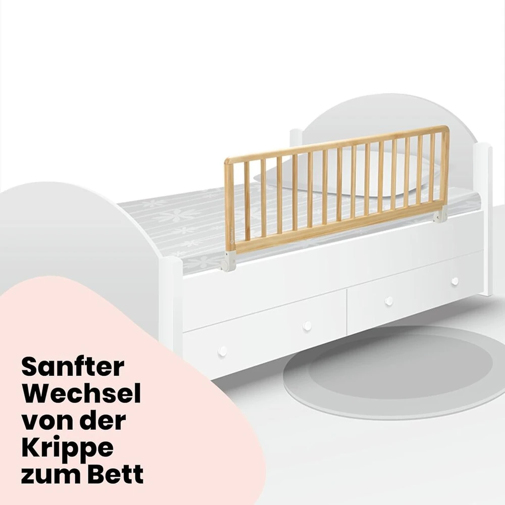 Lova Safety 1st medinis lovos barjeras 110 cm, apsauga nuo iškritimo iš lovos, 18 mėn. - 5 metai, reguliuojamas lovos barjeras, automatinis užraktas, fsc® sertifikuota mediena, lengvai sulankstomas ir laikomas, natūrali mediena